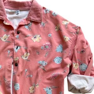 90s Floral Button Front Shirt Corduroy collar Coastal Grandma Cottage Core